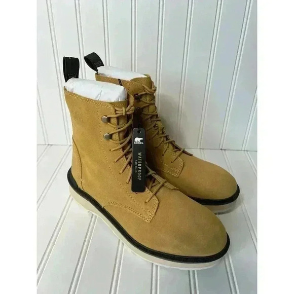 Sorel Hi Line Lace Geo Yellow Jet Waterproof Combat Boots Womens Size 9 NEW - Picture 1 of 6